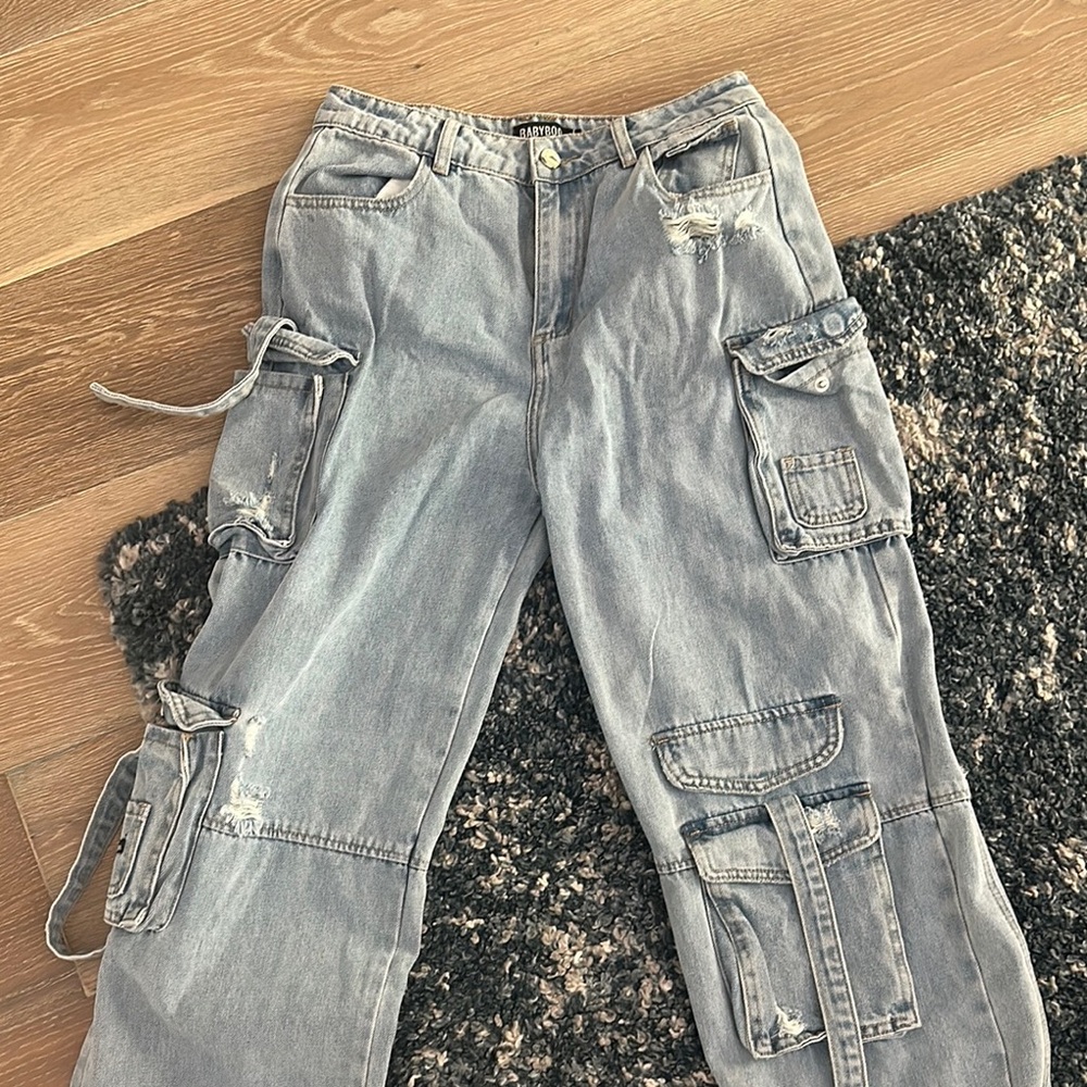 Stylish Light Blue Cargo Jeans